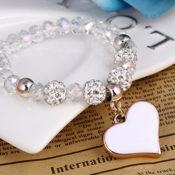 Jewelry - Stretch Bracelet- NEW- White Heart and Beads